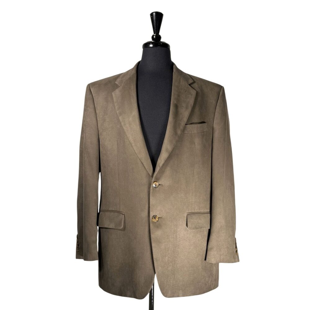 Chaps Ralph Lauren Mens 42R Brown Faux Suede Blazer Sport Coat Jacket 2 Button